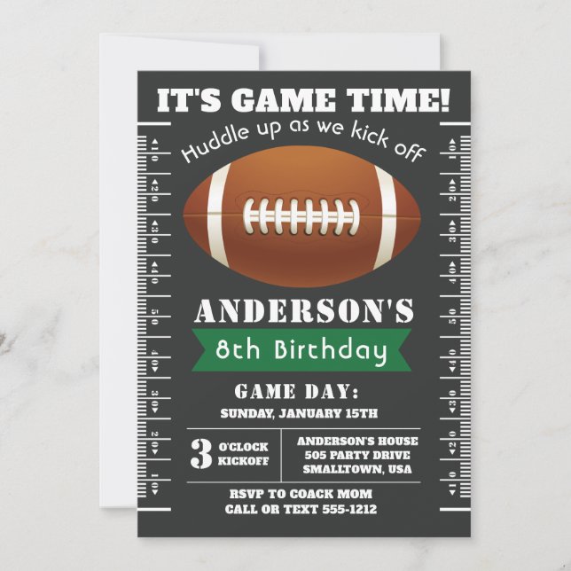 Football Party Invitation in Green (Front)