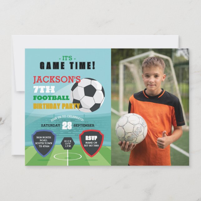 Football Party Invite Birthday Boys Photo (Front)