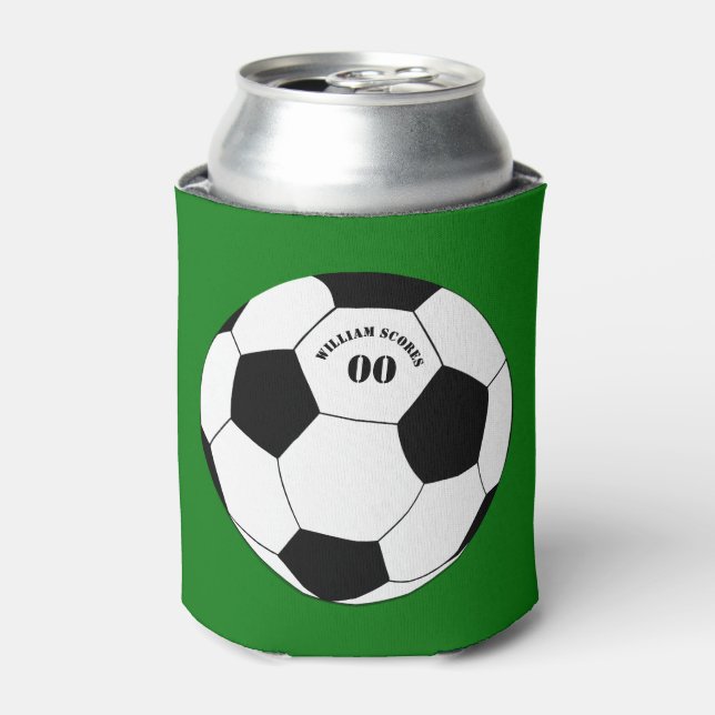 Football party, Soccer Ball with Name & Number Can Cooler (Can Front)