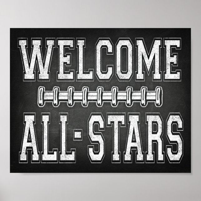 Football Party WELCOME ALL-STARS Sign Chalk Print (Front)
