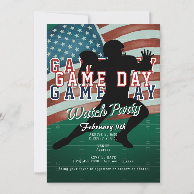 Football Patriotic Game Day Sports Watch Party Invitation (Front)