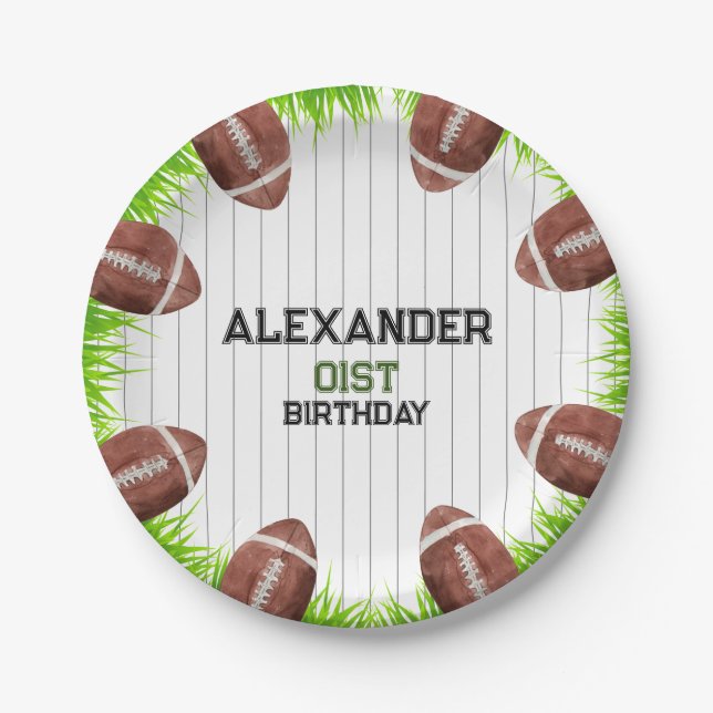 Football Pattern 1st Year Down birthday Pape Paper Plate (Front)