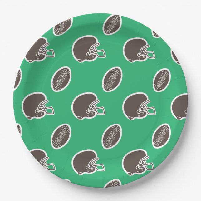 Football Pattern Birthday Paper Plates (Front)