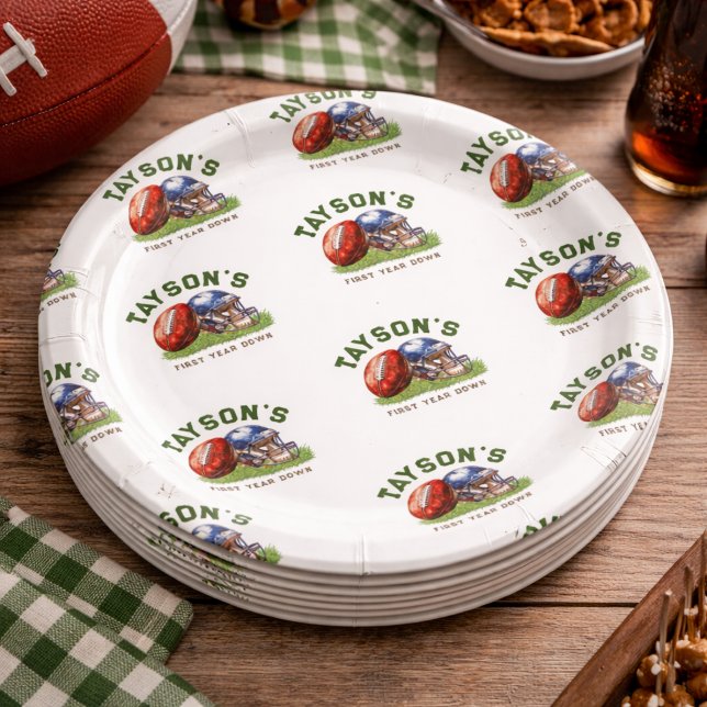 Football Pattern First Year Down 1st birthday Paper Plate (Football Pattern First Year Down 1st birthday Paper Plates
)