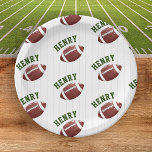 Football Pattern First Year Down 1st birthday Paper Plate<br><div class="desc">Elevate your 'First Year Down' 1st birthday extravaganza with our Personalized Football-Themed Paper Plates. These plates are more than just tableware – they're a celebration essential that seamlessly combines personalization and thematic perfection. Imagine the delight as your guests lay eyes on these plates, adorned with a playful pattern of footballs...</div>