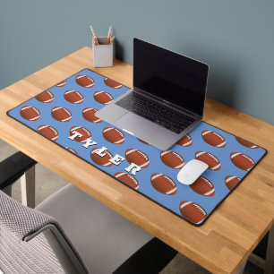 Football Pattern, Personalise Bold Name on Blue Desk Mat