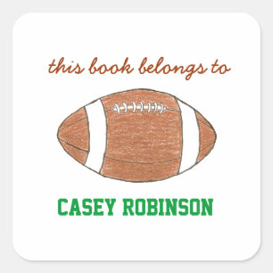 Football personalised bookplates for kids square sticker
