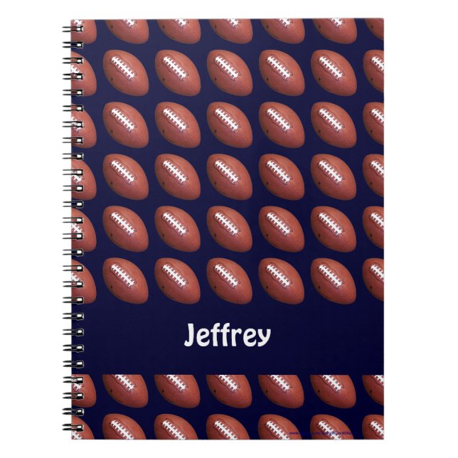 Football Personalised Name Blue Spiral Notebook (Front)