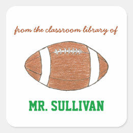 Football personalized teacher bookplate square sticker
