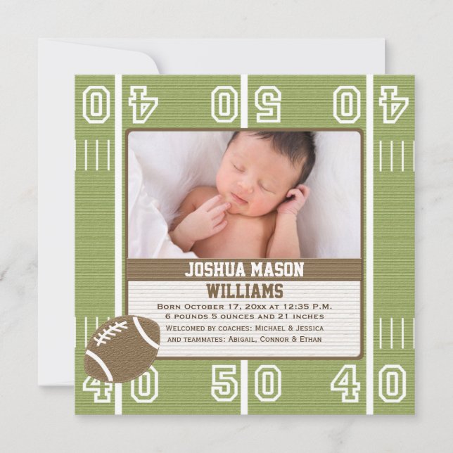 Football Photo Birth Announcement Cards (Front)