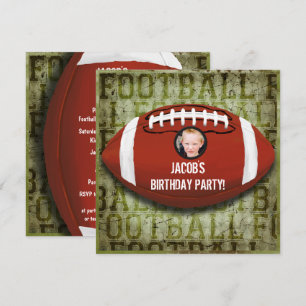 Football Photo Birthday Party Vintage Green Grunge Invitation