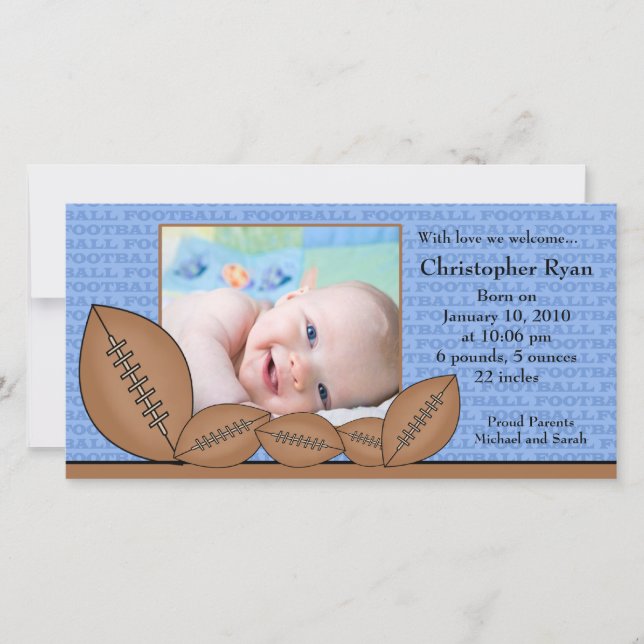 Football PHOTO  Boy Birth Announcement (Front)