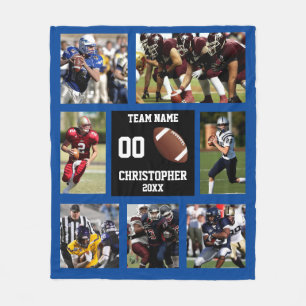 Football photo collage Blue Fleece Blanket