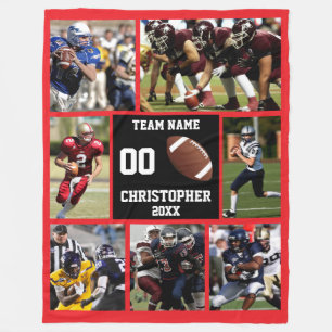Football photo collage red fleece blanket