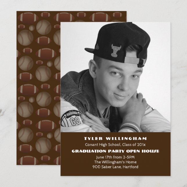 Football Photo Graduation Party Announcement (Front/Back)
