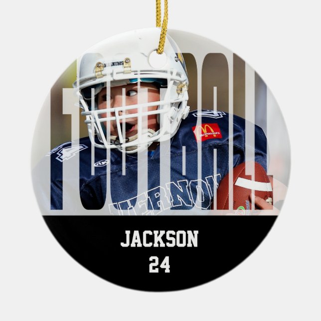 Football Photo Keepsake Ceramic Tree Decoration (Front)