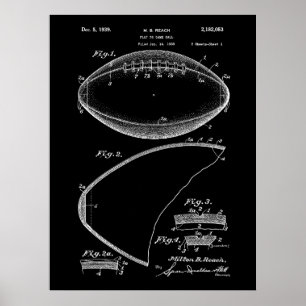 Football Pigskin 1939 Blueprint Patent Poster