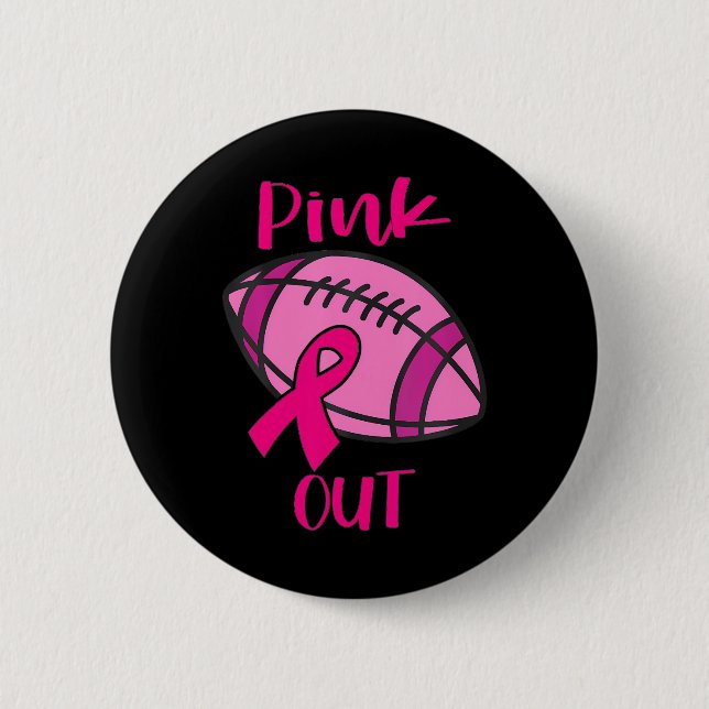 Football Pink Out Pink Ribbon Breast Cancer 6 Cm Round Badge (Front)
