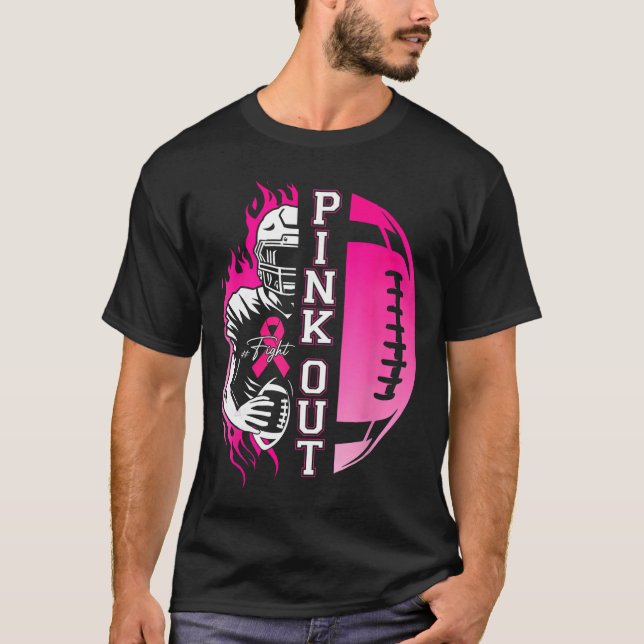 Football Pink Out Team Breast Cancer Awareness Mon T-Shirt (Front)