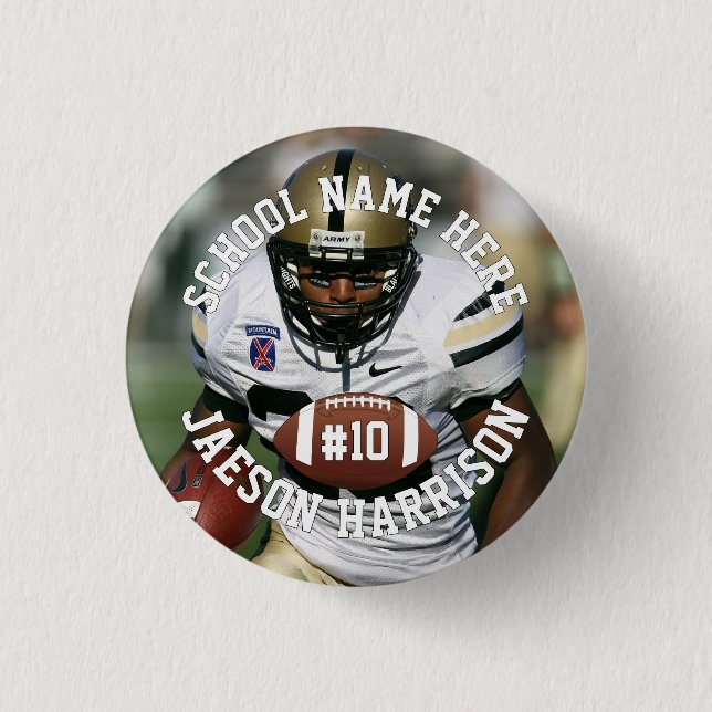 Football Player Add Name Number Team & Photo 3 Cm Round Badge (Front)