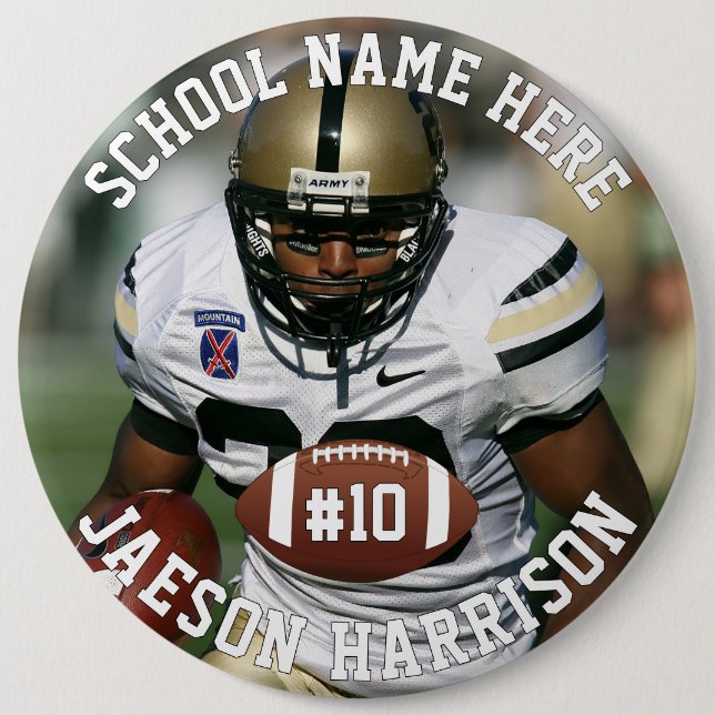 Football Player Add Name Number Team & Photo 6 Cm Round Badge (Front)