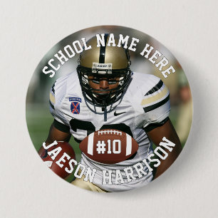 Football Player Add Name Number Team & Photo 7.5 Cm Round Badge