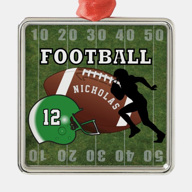 Football 🏈 Player and Green Helmet Metal Tree Decoration (Front)