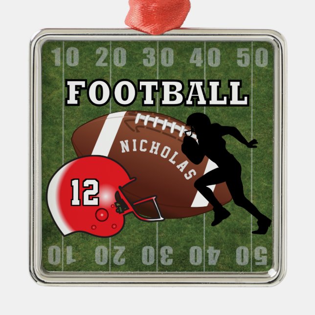 Football 🏈 Player and Red Helmet Metal Tree Decoration (Front)
