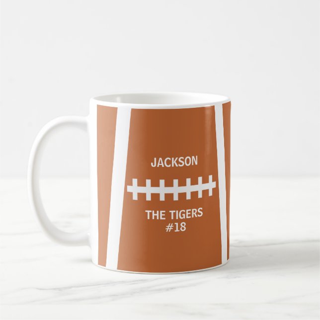Football Player Ball Cool Custom Team and Number Coffee Mug (Left)