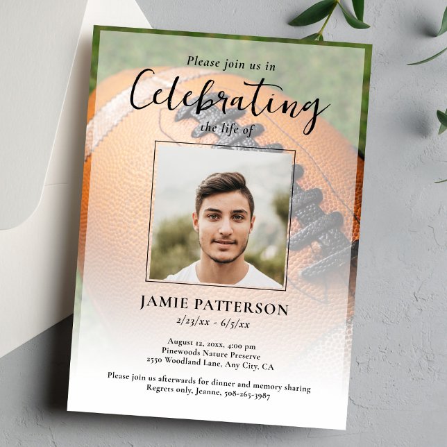 Football Player Celebration of Life Photo Funeral Invitation (Creator Uploaded)