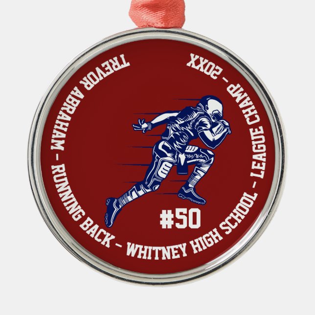 Football Player Champion Monogram Team School Metal Tree Decoration (Front)