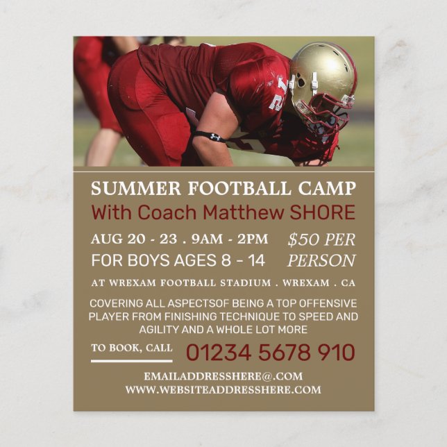 Football Player, Football Camp Advertising Flyer (Front)