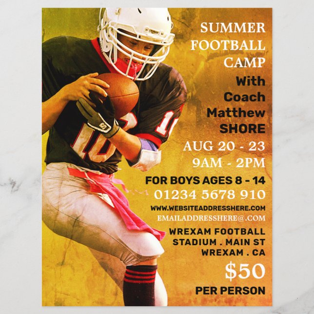 Football Player, Football Camp Advertising Flyer (Front)