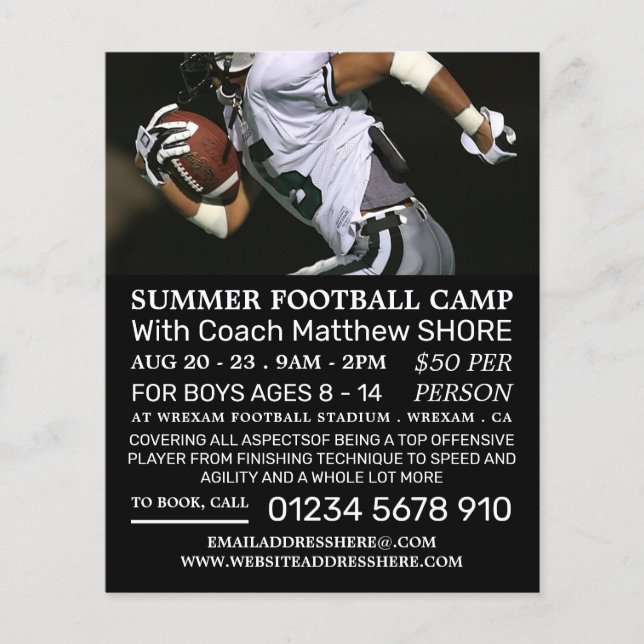 Football Player, Football Camp Advertising Flyer (Front)