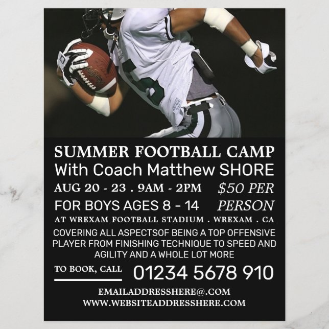 Football Player, Football Camp Advertising Flyer (Front)