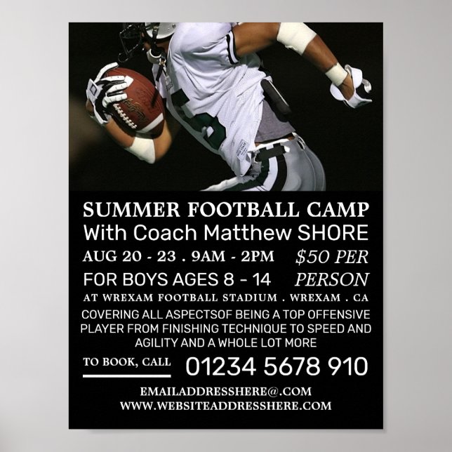 Football Player, Football Camp Advertising Poster (Front)