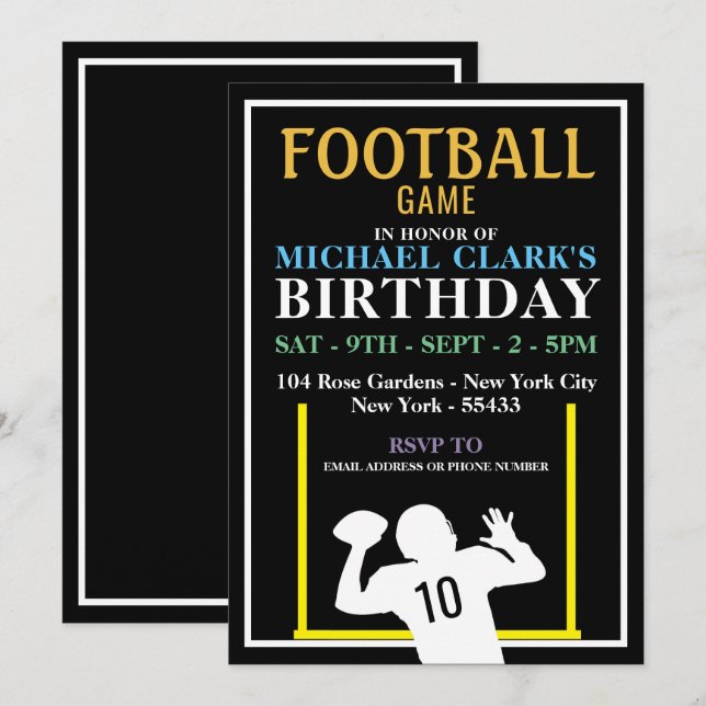 Football Player, Football Game Birthday Party Invitation (Front/Back)