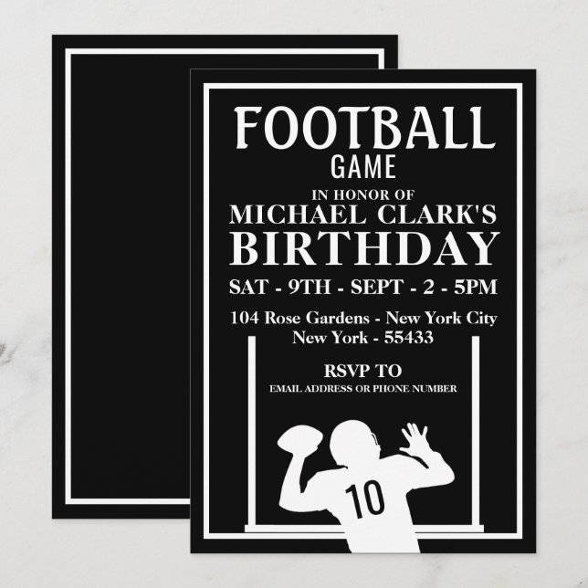 Football Player, Football Game Birthday Party Invitation (Front/Back)