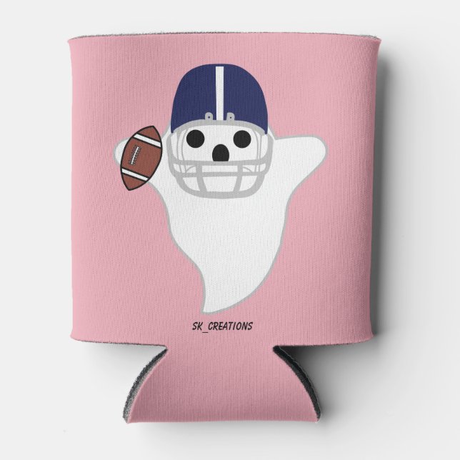 Football Player Ghost-Baby Pink  Can Cooler (Front)