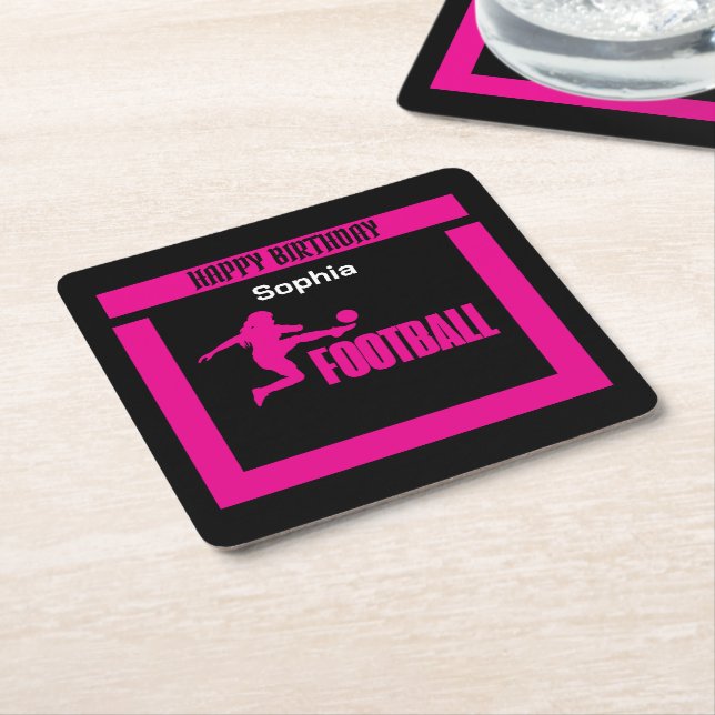 Football Player Girl, Birthday Girl Team  Square Paper Coaster (Angled)