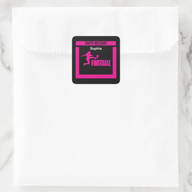 Football Player Girl, Birthday Girl Team  Square Sticker (Bag)