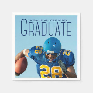 Football Player Graduation 2025 Blue Script Photo Napkin