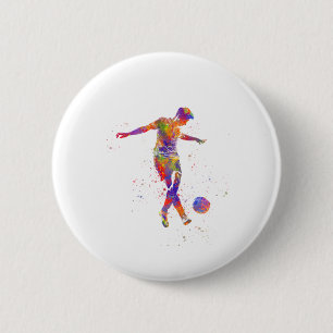 Football player in watercolor 6 cm round badge