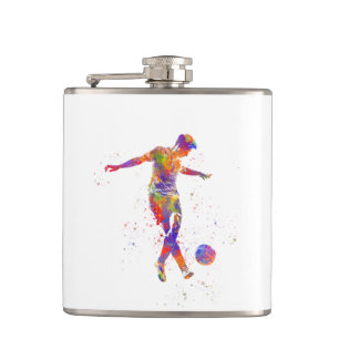 Football player in watercolor hip flask