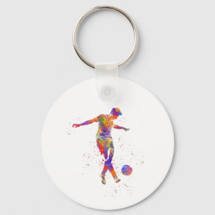 Football player in watercolor key ring