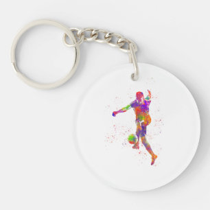 Football player in watercolor key ring
