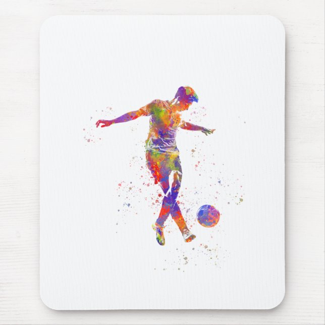 Football player in watercolor mouse mat (Front)