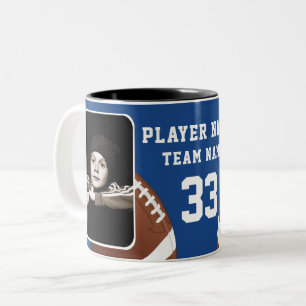 Football Player Name Number Team 2 Photos Two-Tone Coffee Mug