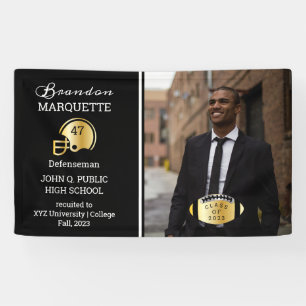 Football Player Photo Black   Gold Graduation Banner