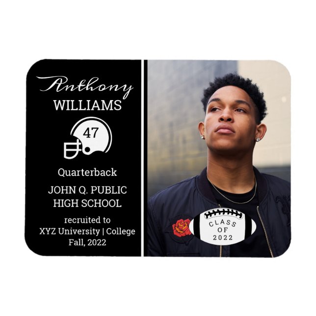 Football Player Photo Black | White Graduation Magnet (Horizontal)
